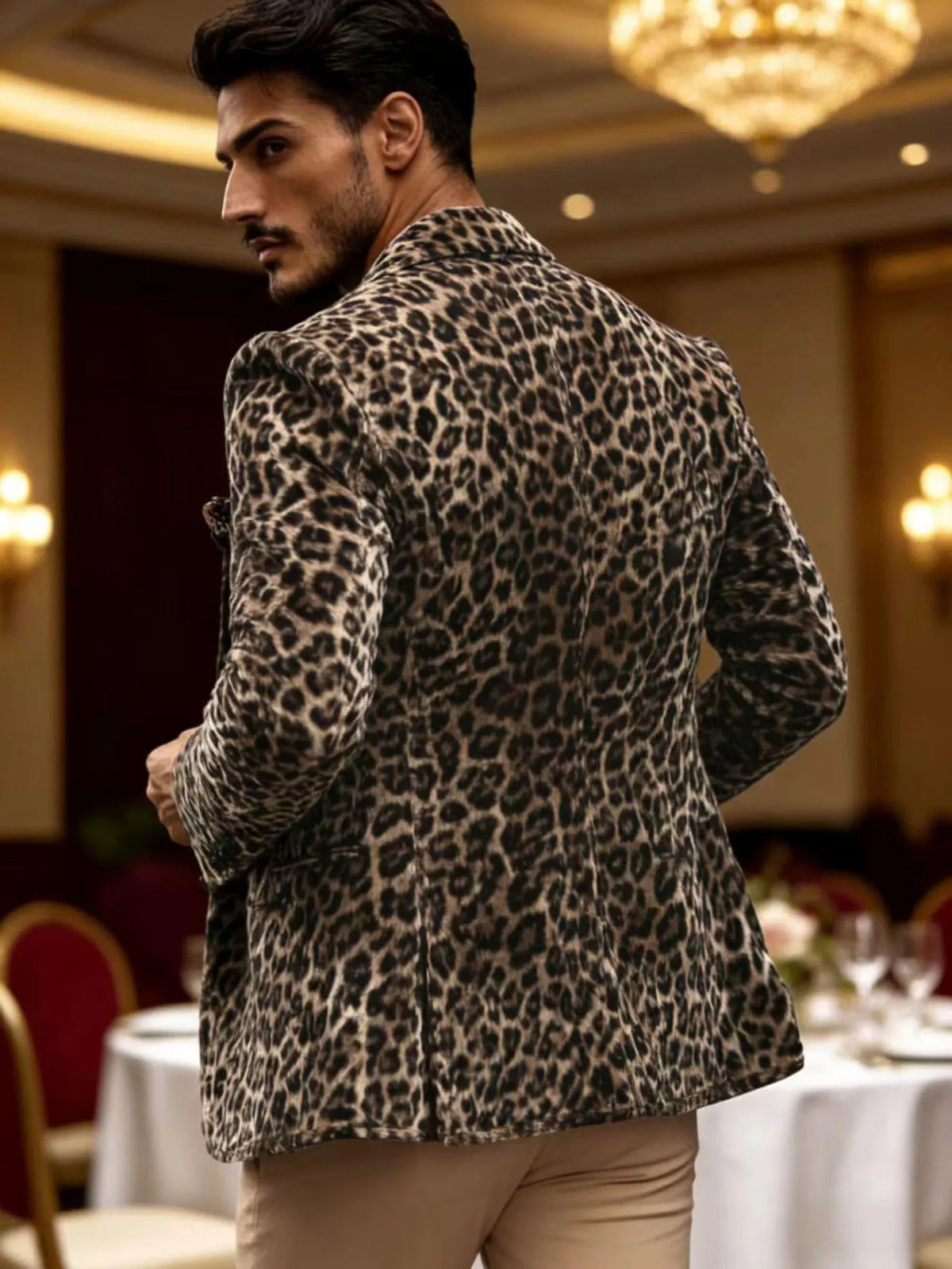 New Men's Suit Jacket Leopard Print Velvet Single Breasted Slim Men's Suit Coat Casual Party Wild And Trendy Handsome Blazers