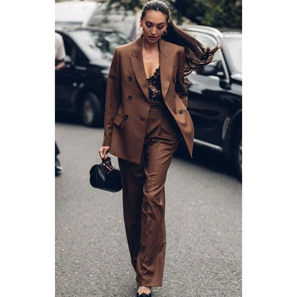 Daily Elegant Women's Suits New Formal Two Pieces (Jacket+Pants) Set Double Breasted Blazer Office Business Outfit Streetwear