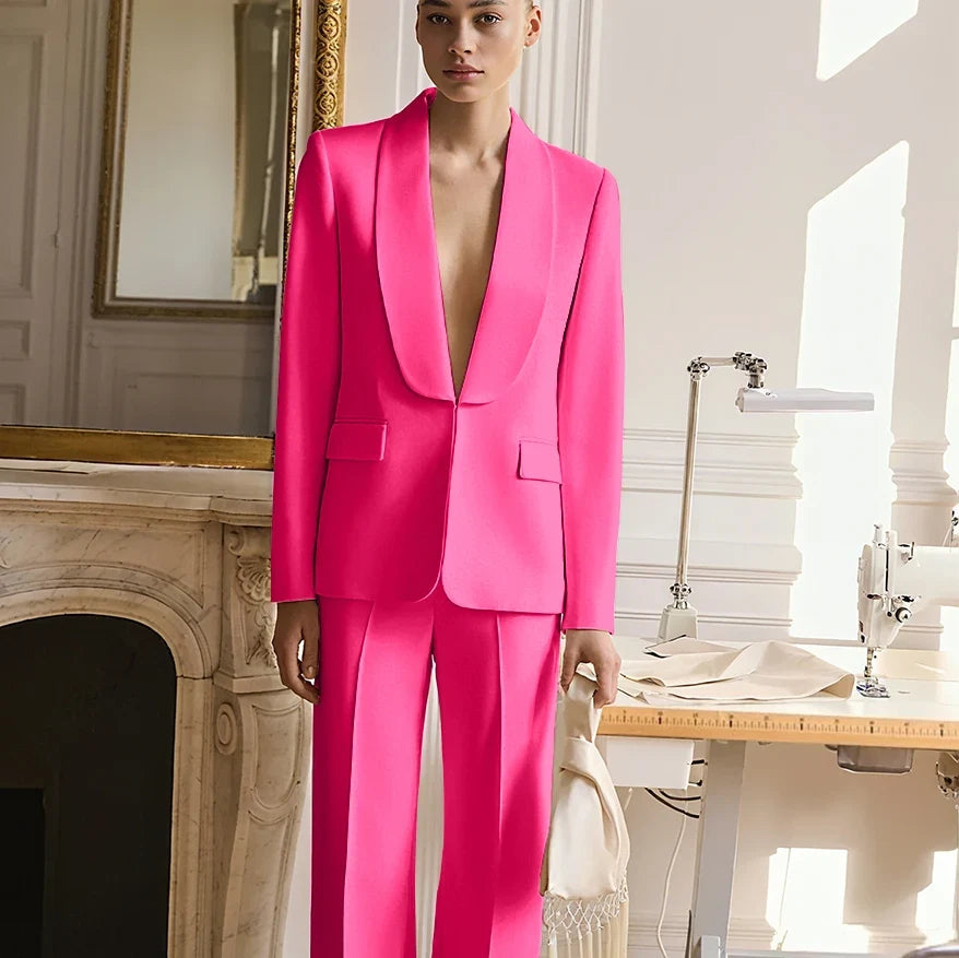 Wedding Guest Suits for Women Elegant Bride Mother Groom Blazer Set Shawl Lapel 2Pieces(Jacket+Pants) Hidden Button Custom