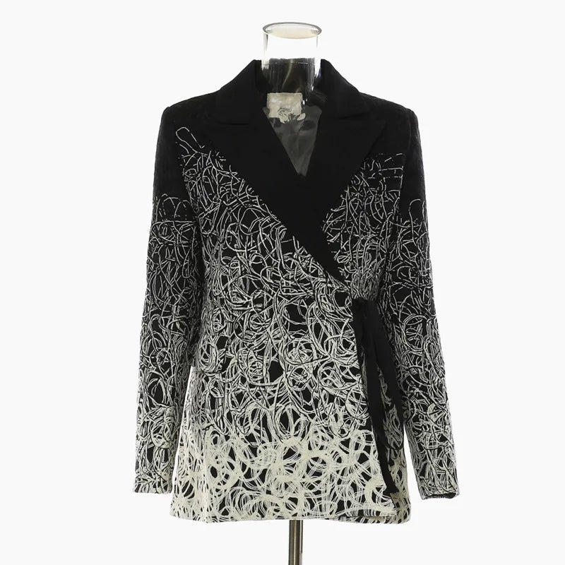 Spring Autumn New Women's Blazer Contrast Color Lace-up Waist Slimming Minimalist Style High-end Casual Chic Jacket HK15340