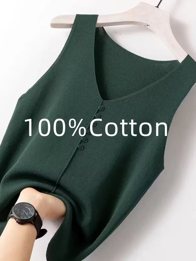 Summer Women's Tank Top Silk V-neck Wide Shoulder Strap Color Knitted Shirt Sleeveless Top Student Ice Silk Vest