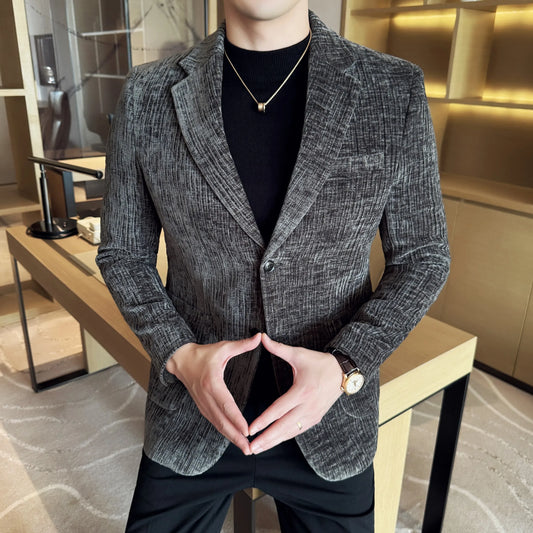 2025 Winter Chenier Thick Suit Jacket for Men Korean Slim Fit Casual Business Men Blazers Wedding Groom Office Social Dress Coat