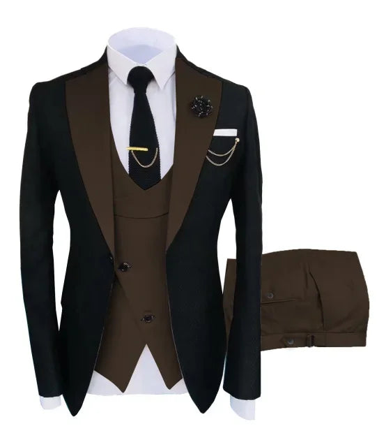 Slim Fit Men Wedding Suits Slim Fit Business Suits Groom Black Tuxedos for Formal Wedding Suits Jacket Pant Vest 3 Pieces
