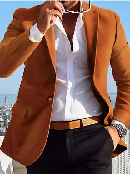 Men's Notched Lapel Fake Pocket Blazer