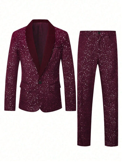 High-quality Fashionable Banquet Party Men's Clothing - European-style Shiny Banquet Stylish Men's Suit Sets