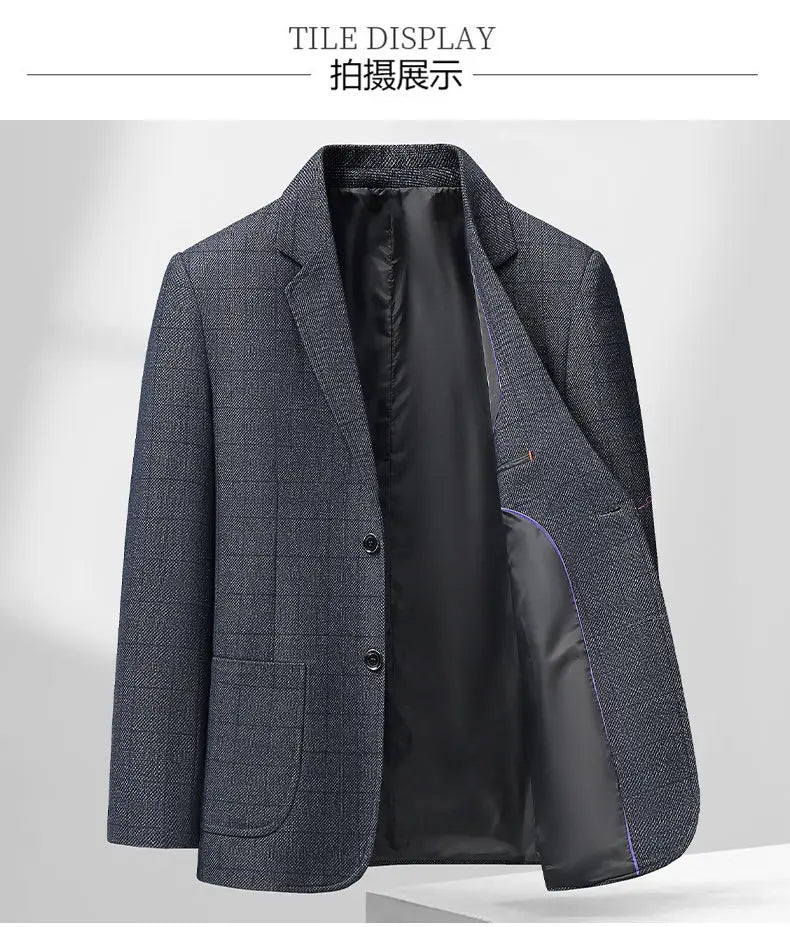 Men's Smart Casual Blazer Single Breasted Checkered Suit Jacket