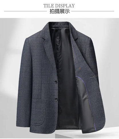 Men's Smart Casual Blazer Single Breasted Checkered Suit Jacket