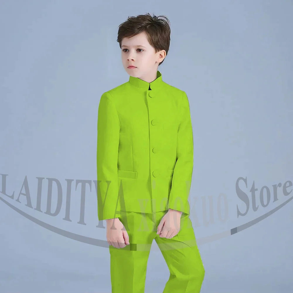 Boy Suits Fashion Stand Collar Single Breasted Outfits 2 Piece Formal Party Tuxedo Daily Casual Slim Children's Clothing