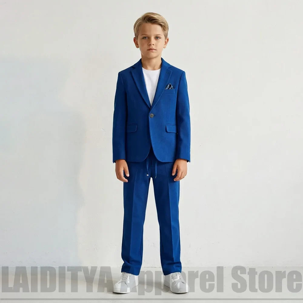 Chic Boys Single Button Two Piece Suit Fashion Notched Lapel Kids Casual Wedding Birthday Daily Formal Outfit (Blazer+Pants)