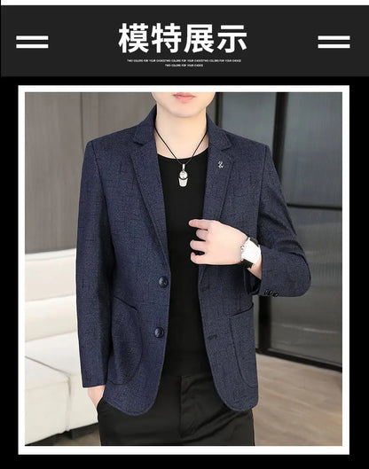 Blazer Men's Fashion Business Outdoor Travel Solid Color Trendy Wedding Youth Slimming Versatile Casual High Formal Wear Blazer