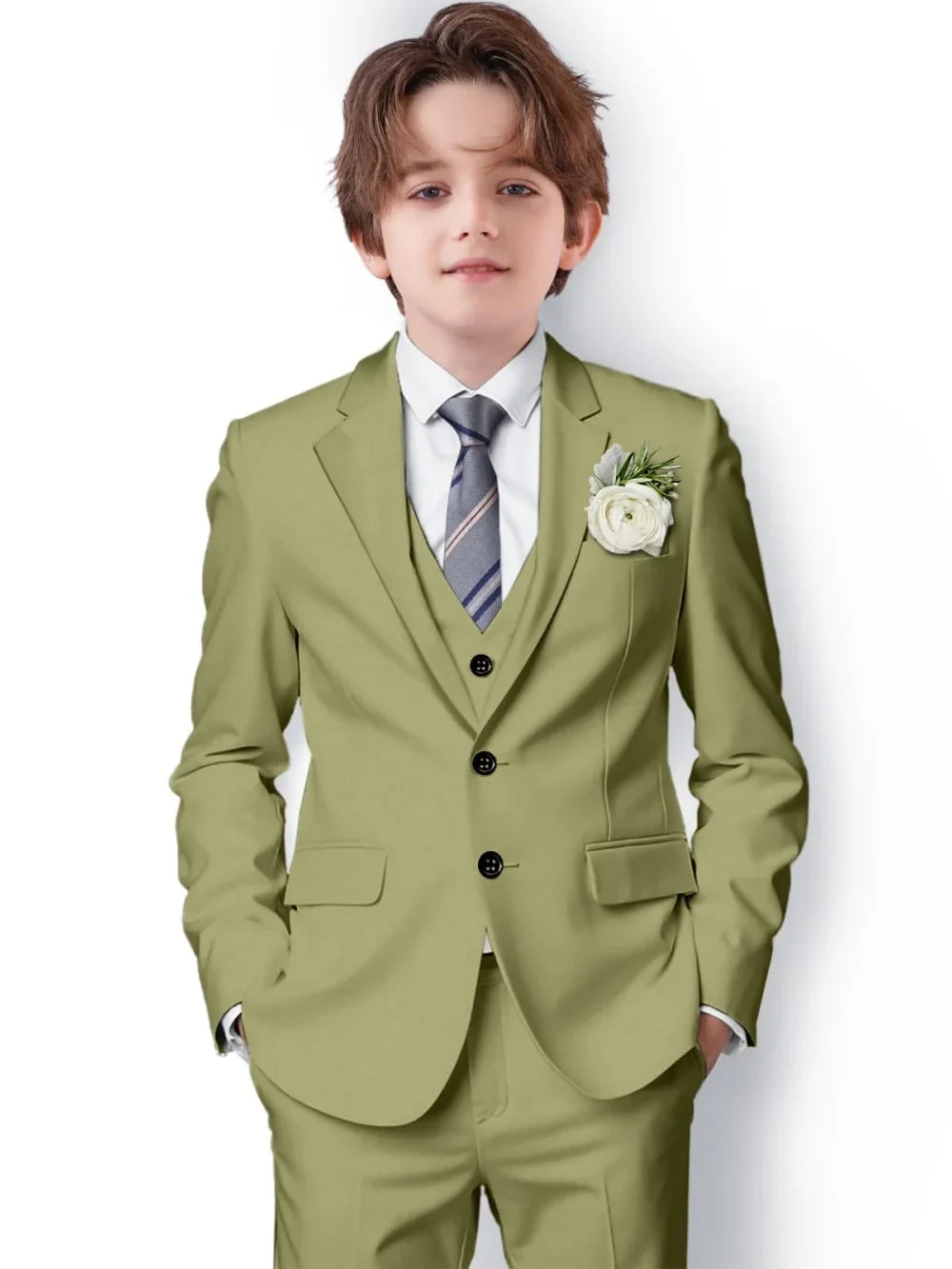 New Boys Slim Fit Suits 3 Pieces For Birthday Party Notched Lapel Kids Formal Suit Set Wedding Ring Bearer Outfit 2-20T