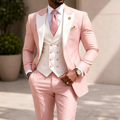 Men Suit Yellow 3 Pieces White Vest With Lapel For Wedding Birthday Banquet Prom Party Business Work Office Jacket Vest Pants