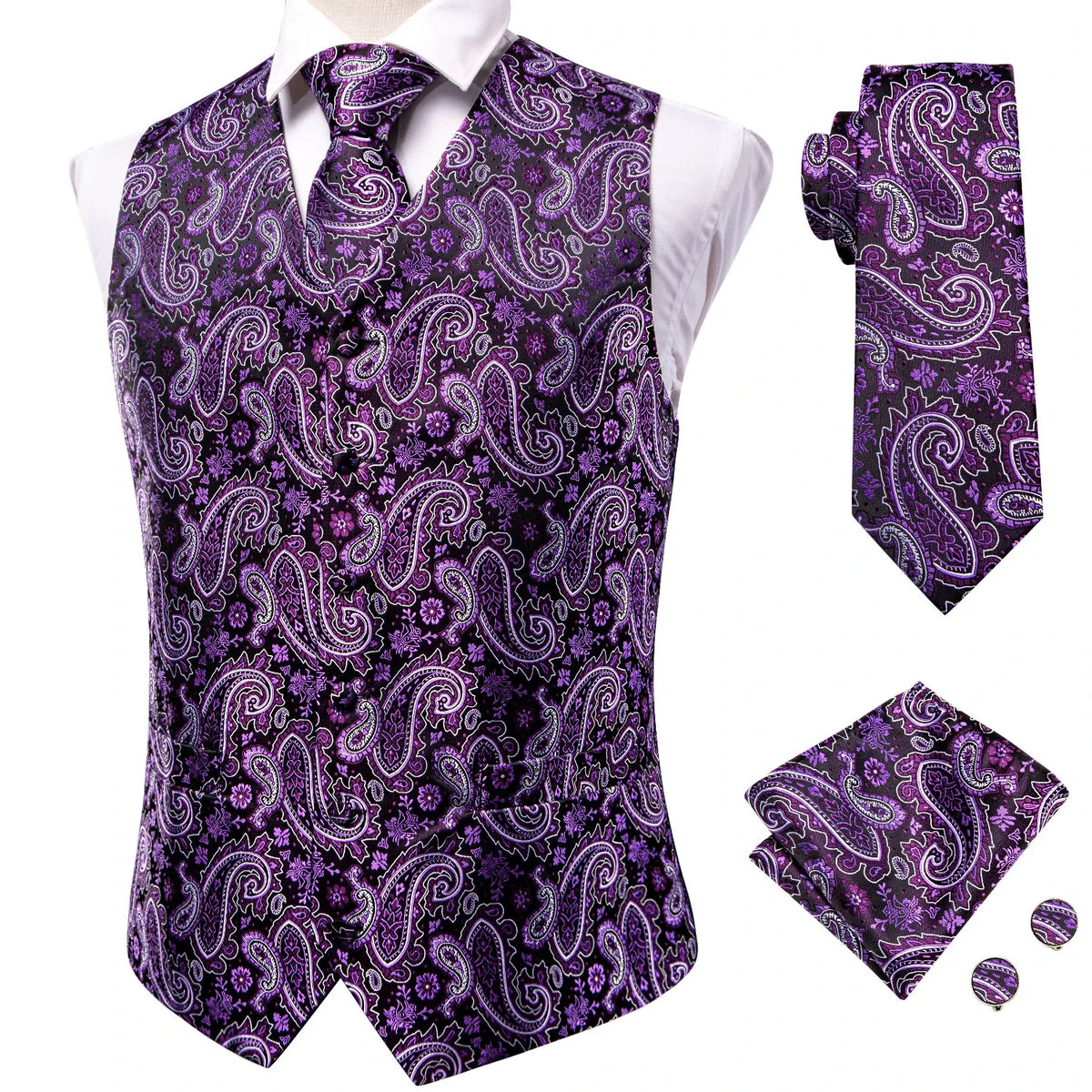Men's Vest Suit Set – Champagne Gold Paisley Waistcoat for Weddings & Formal Events