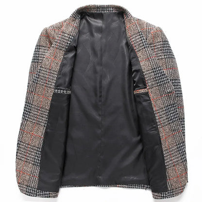Men's Plaid Blazer Casual Business Checkered Suit Jacket