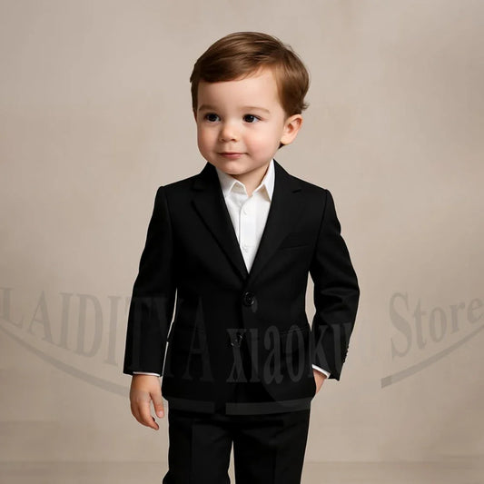 Boys Black 2 Piece Formal Suit Set for Wedding Pageant Party Prom Special Occasion Fashion Gentleman Outfit Blazer and Pants