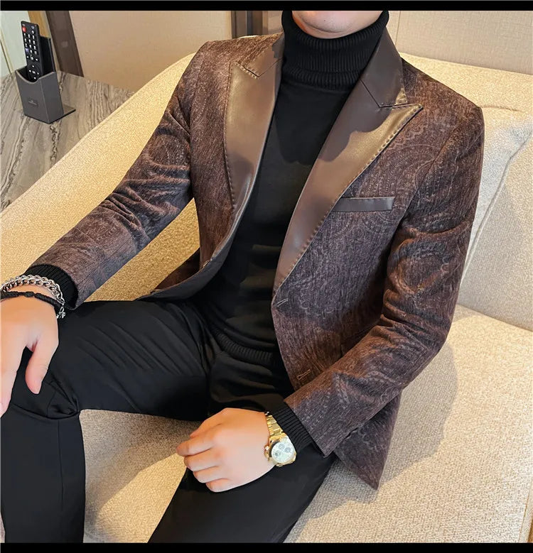 High-quality men's fashionable suit jackets, autumn and winter casual patchwork suits, new high-end patchwork suits