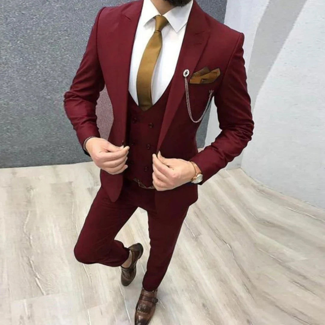 Men Suit 3 Pieces Gray Solid With Lapel Slim For Wedding Groom Business Party Banquet Ceremonial Tuxedo Set Jacket Vest Pants