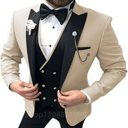 Men's 3-Piece Double Breasted Suit – Peak Lapel Tuxedo Jacket, Vest & Pants for Weddings & Formal Events