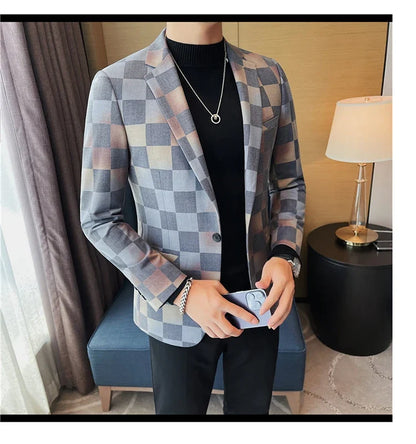 British Style Luxury Plaid Suit Jacket 2025 Spring New Men High-end Business Slim Blazers Groom Wedding Social Party Dress Coats
