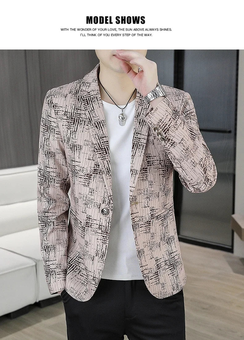 Men's Blazer Fashionable Casual Business Gentleman Outdoor Trendy Checkered Banquet Versatile and Slimming Korean Version Blazer