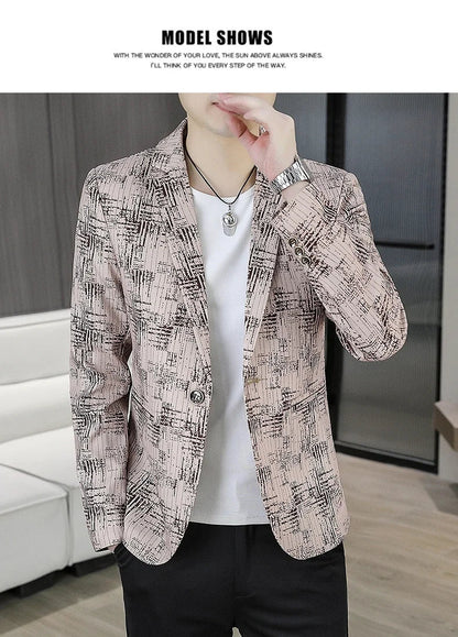Men's Blazer Fashionable Casual Business Gentleman Outdoor Trendy Checkered Banquet Versatile and Slimming Korean Version Blazer