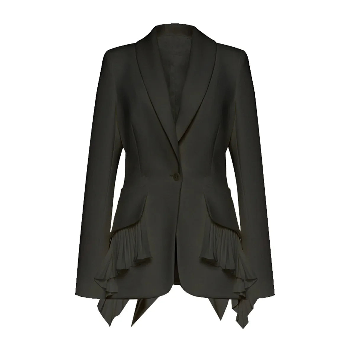 Women Blazer Elegant Turn-down Collar Single Button Patchwork Pleated Hem Slim Fit High-end Chic Coat Spring Autumn HK22596