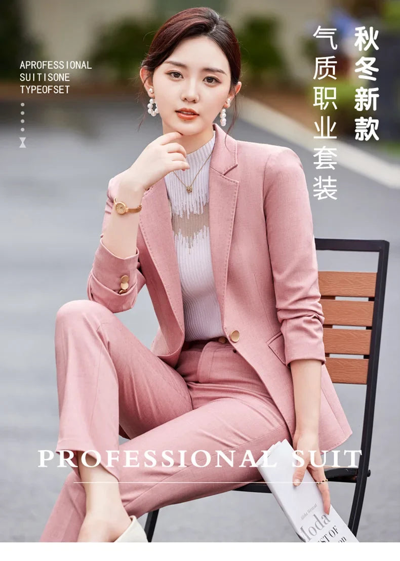 Two-Piece Jacket and Pants for Women, Simple and Elegant, Professional, Autumn and Winter, New, 2025