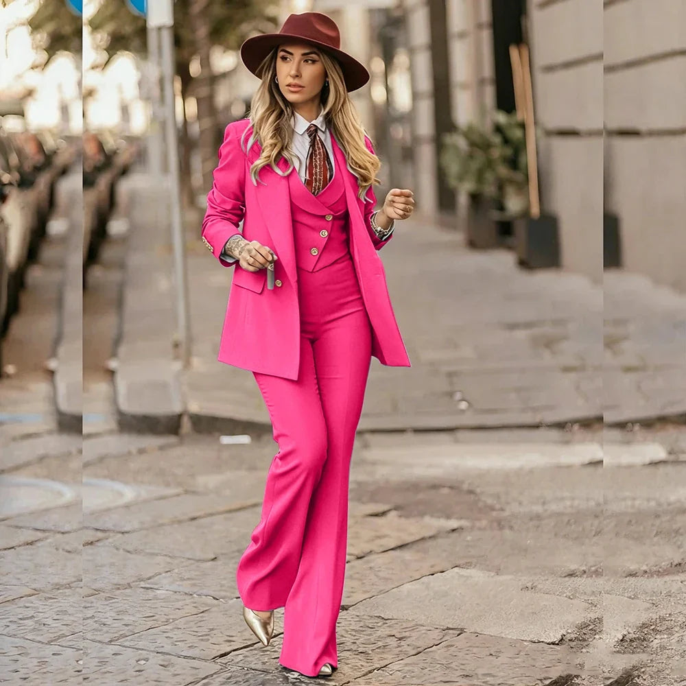 Customized Color Red 3 Pieces Suit Sets for Women Peak Lapel Jacket Vest Pants Sets Slim Fit Office Daily Smoking Lady Clothing