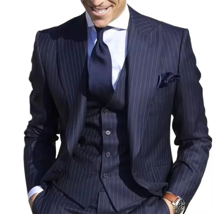 Men's 3-Piece Striped Suit for Wedding & Formal Occasions – Jacket, Pants & Vest