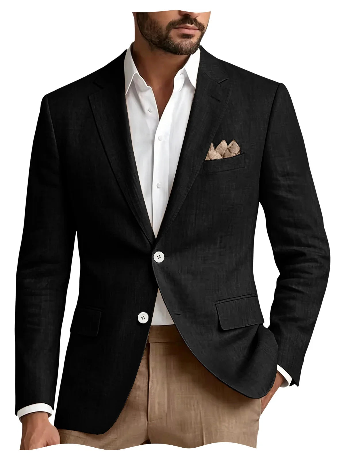 Men's Linen Blazer Notch Lapel 2 Buttons Slim Fit Casual Sport Jacket Lightweight Breathable Summer Business Wedding Daily Wear