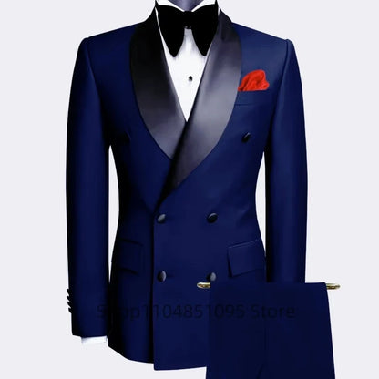 Costume de mariage homme élégant 2 pièces, coupe ajustée, revers châle, blazer croisé, pantalon, costumes de cérémonie pour homme d'affaires, tuxedos de marié