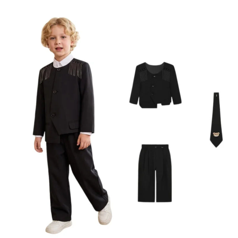 Children's New Chinese Style Clothing Set Fower Boys Baby's First Birthday Party Dress Kids Host Catwalk Performance Costume
