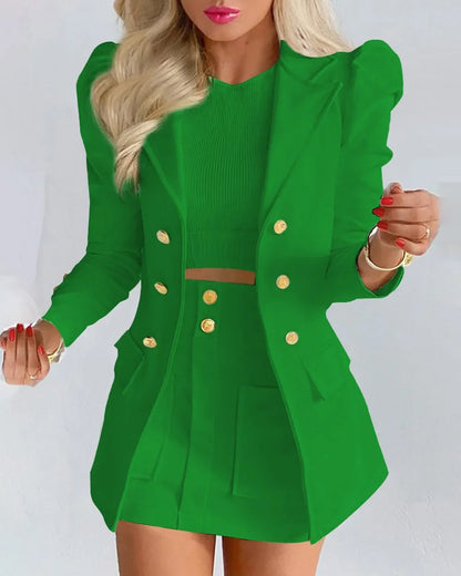 Fashionable Casual Print Long Sleeve Women's Suiting Skirt Ensemble Autumn Commute Wear Polyester Fabric Unisex O2O Sales