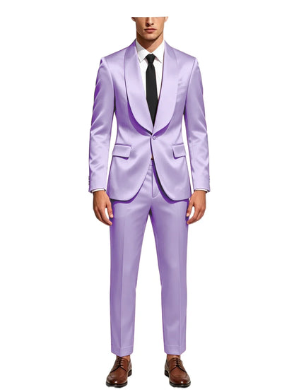 Men's Satin Suit 2-Piece Slim Fit Shawl Lapel Tuxedo for Wedding & Formal Events