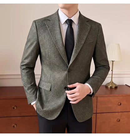 2026 Luxury Leather Suit Jacket Men's Business Casual Leather Men Blazers Social Wedding Groom Banquet Formal Coat Streetwear