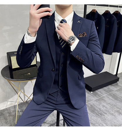 2025 Men's Wedding Suit Vest Trousers Set Fashionable Handsome Solid Color Groom's Three-Piece Outfit Available in Sizes M-7XL