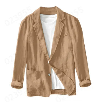 Cotton and Linen Blazer Men's Fashionable Business Casual Outdoor Versatile Travel Lightweight Loose-fitting Retro Style Blazer