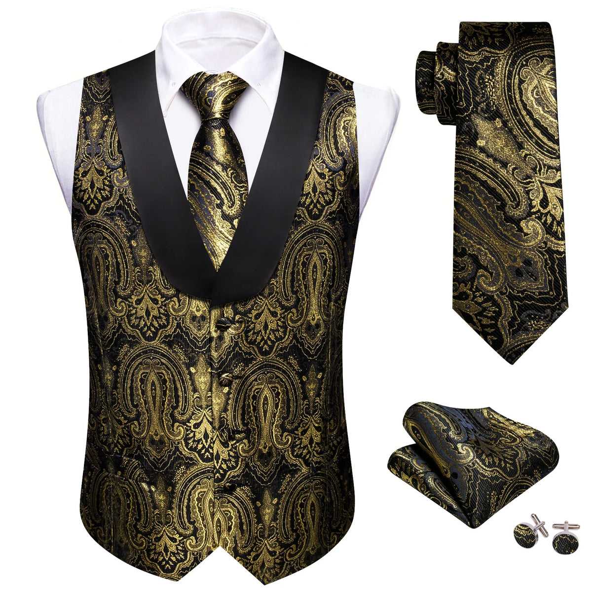 Vest Men Formal Green Floral Dobby Waistcoat Wedding Party Suit Set