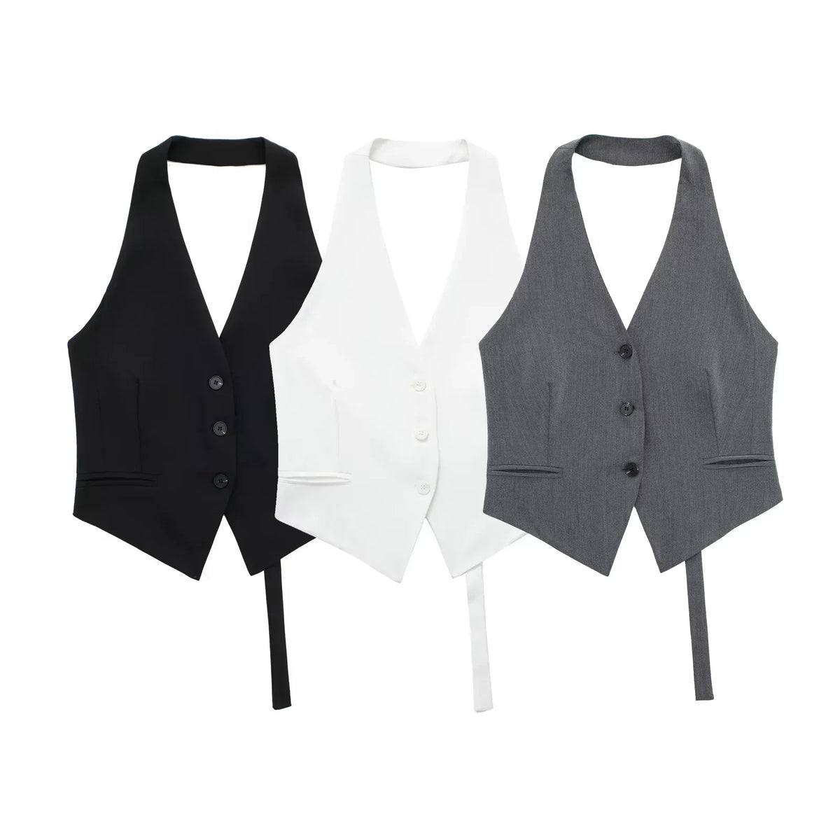 Halter Formal Vests Woman Off Shoulder Women's Suit Vest Backless Black White Short Vest Casual Cropped Sleeveless Vest