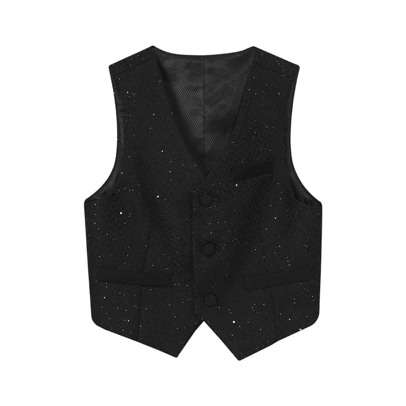 Flower Boys Wedding Suit Set Children's Piano Performance Costume Kids Blazer Vest Pants Bowtie Brooch 5Pieces Clothes Set