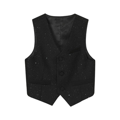Flower Boys Wedding Suit Set Children's Piano Performance Costume Kids Blazer Vest Pants Bowtie Brooch 5Pieces Clothes Set
