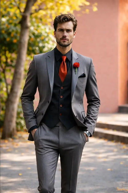 Men's 3-Piece Slim Fit Suit – Groomsmen & Wedding Suit – Jacket, Vest & Pants