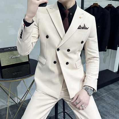 Men's Double-Breasted 2-Piece Suit – Slim Fit, Formal Business & Wedding