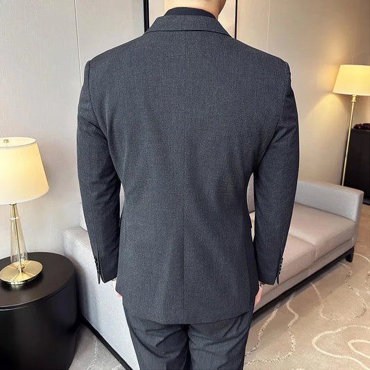 Men's Double Breasted Suit Set – Slim Fit Blazer, Vest & Pants for Wedding & Business