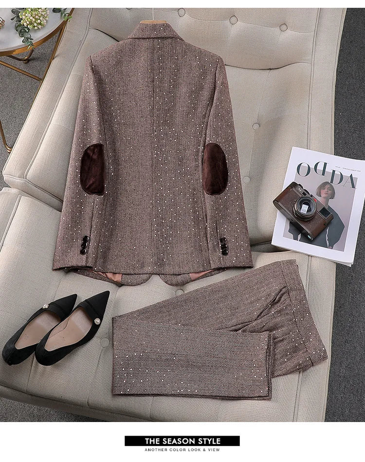 High Quality Fabric Women Business Suits With Pants and Blazer Coat Professional Autumn Winter Office Ladies Pantsuits Blazers