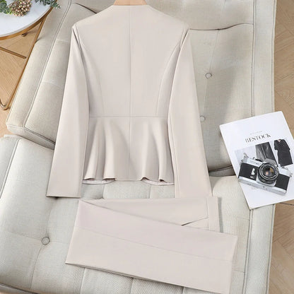 Elegant Ladies Autumn Trousers Suit Women Long Sleeve Blazer and Pants 2 Piece Matching Sets Work Wear Office Formal Outfit