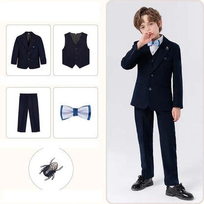Gentleman Kids Slim 4Pieces/Set Jacket Vest Pants Bowtie Party Dress Children Ceremony Photograph Suit Boys Performance Costume