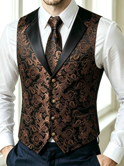 Men's Jacquard Floral Vest & Bowtie Set for Wedding & Formal Events – Yellow