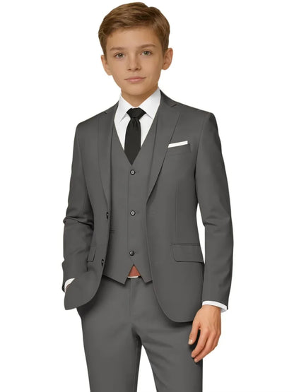 New Kids Solid Suit Set 3 Pieces For Formal Occasion Classy Premium Boys Slim Fit Tuxedo Birthday Party Wear 2-20T