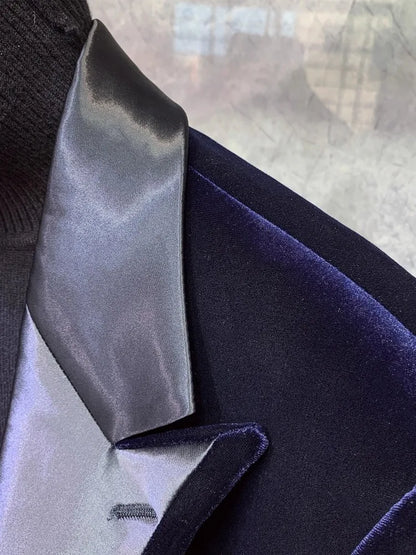 High Quality Autumn Business Men Banquet Formal Suit Slim Fit Velvet Blazer Jacket Pants Two Piece Set Groom Wedding Dress Suits
